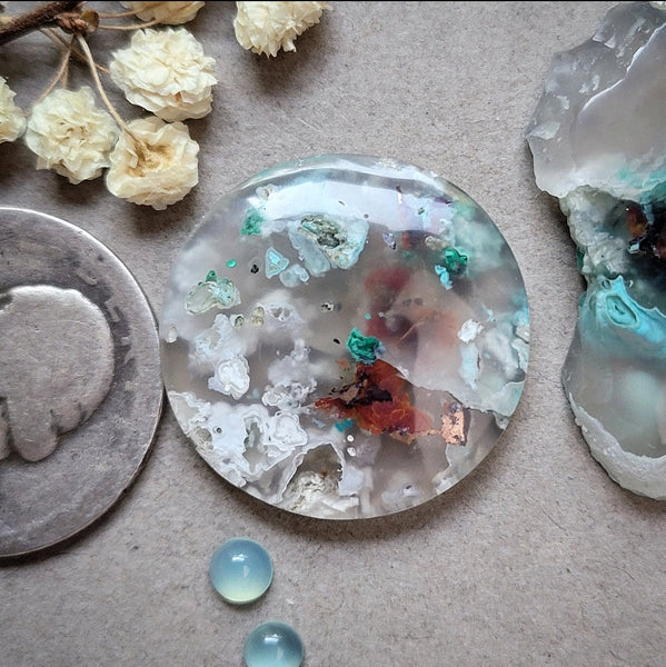 Sugar Water Flower Agate Round Cabochon