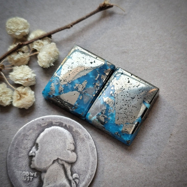 P. Blue Cushion Pair Cabochon