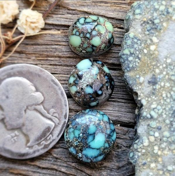 Poseidon Variscite 3 Stone Set Cabochon