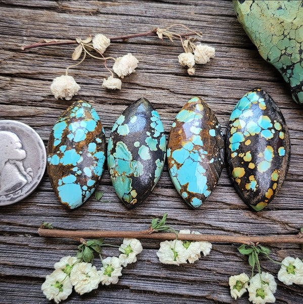 Natural Bamboo Mountain Turquoise Marquise Set Cabochon