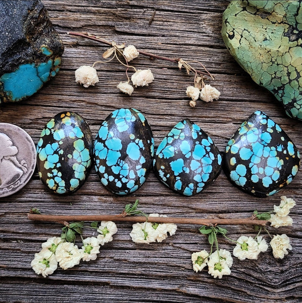Natural Bamboo Mountain Turquoise Oval Drop Set Cabochon