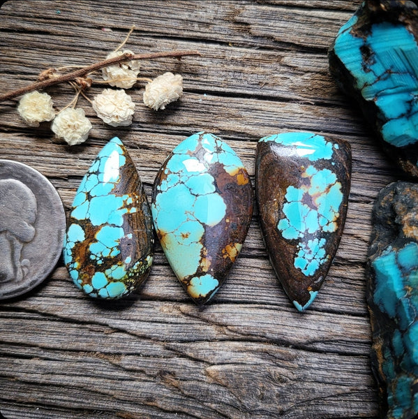 Natural Moon River Turquoise Drop Set Cabochon