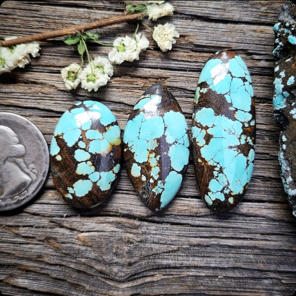 Natural Moon River Turquoise Drop Set Cabochon