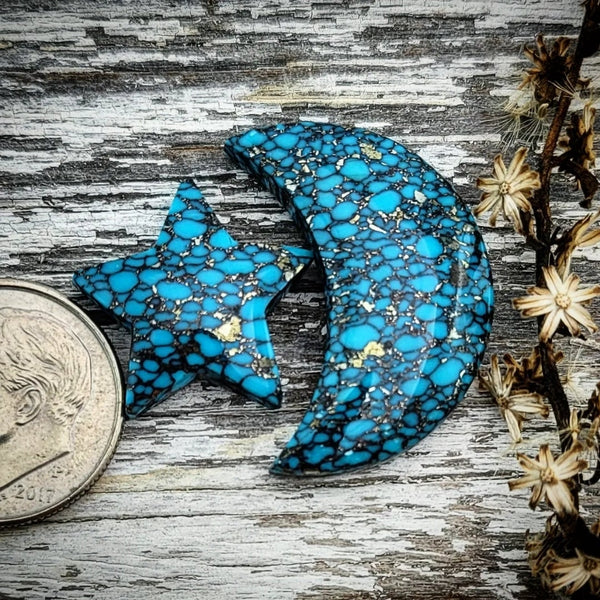 Hand Carved Mermaid Scales Moon & Star Cabochon
