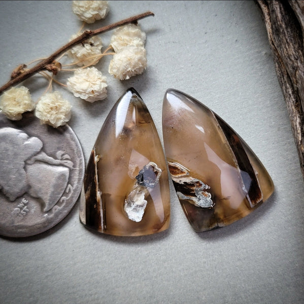 Turkish Stick Agate Shield Pair Cabochon