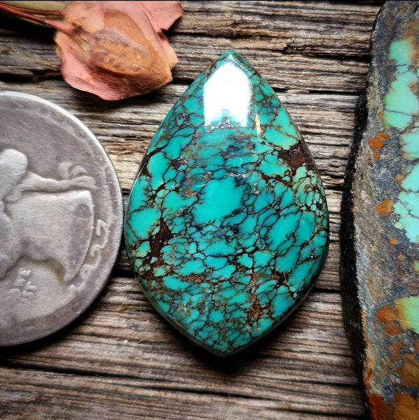 Qingu Spiderweb Turquoise  Drop Cabochon