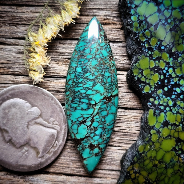 Qingu Spiderweb Turquoise Marquise Cabochon