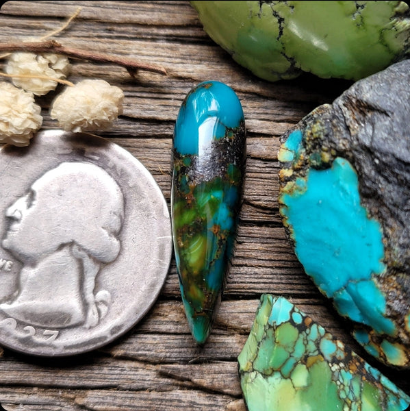 Moon River Polychrome Turquoise Skinny Drop Cabochon