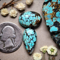 Natural Polychrome Turquoise Oval Drop Set Cabochon