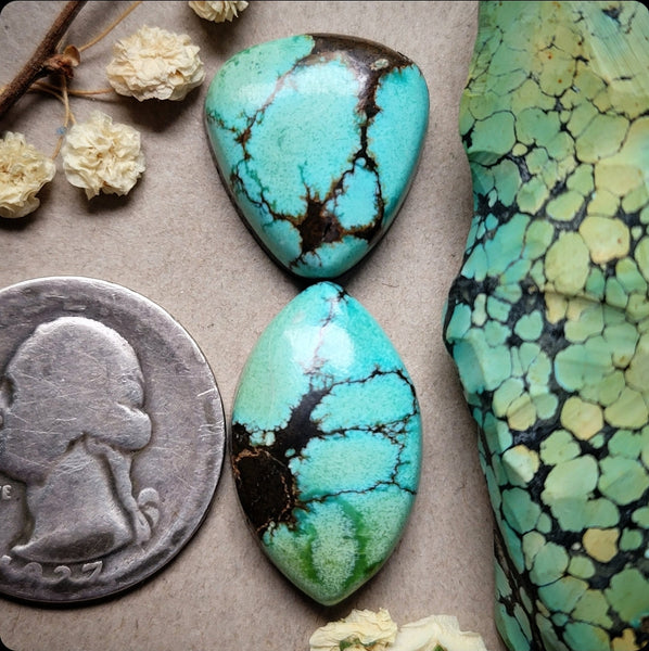Natural Polychrome Turquoise Marquise Drop Set Cabochon