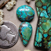 Natural Polychrome Turquoise Oval Drop Set Cabochon