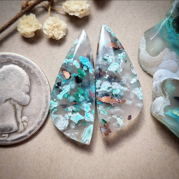Sugar Water Flower Agate Freeform Pair Cabochon
