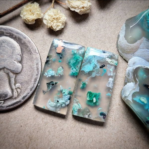 Sugar Water Flower Agate Bar Pair Cabochon