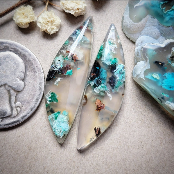 Sugar Water Flower Agate Freeform Pair Cabochon
