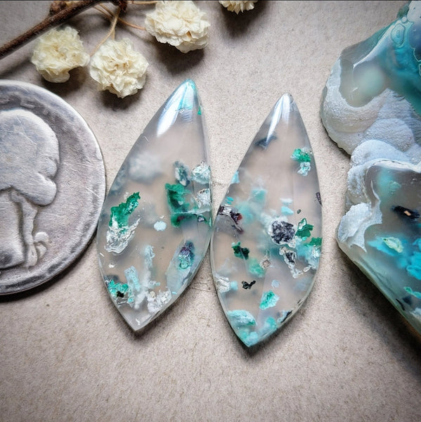 Sugar Water Flower Agate Freeform Pair Cabochon