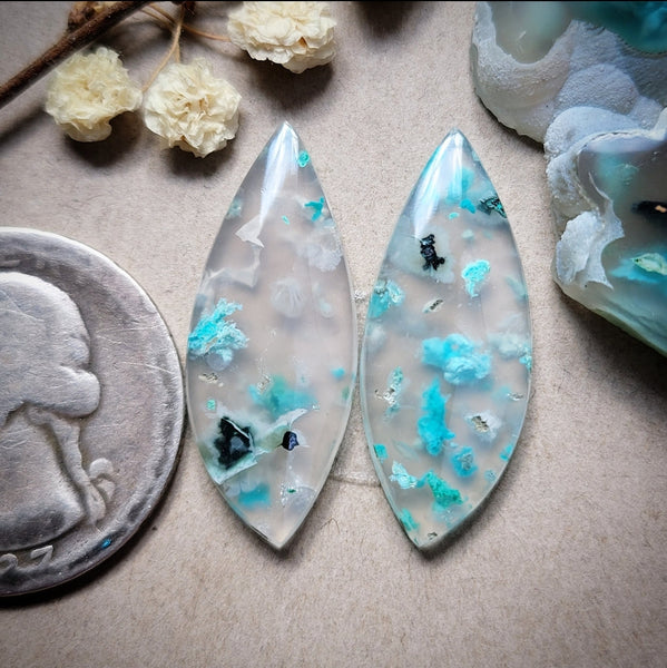 Sugar Water Flower Agate Freeform Pair Cabochon