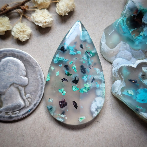 Sugar Water Flower Agate Teardrop Cabochon
