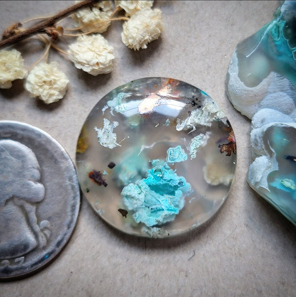 Sugar Water Flower Agate Round Cabochon