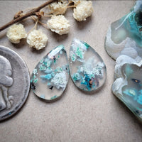 Sugar Water Flower Agate Small Earring Pair Cabochon