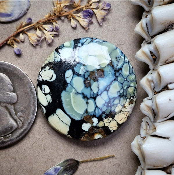 Natural Polychrome White River Large Round Cabochon
