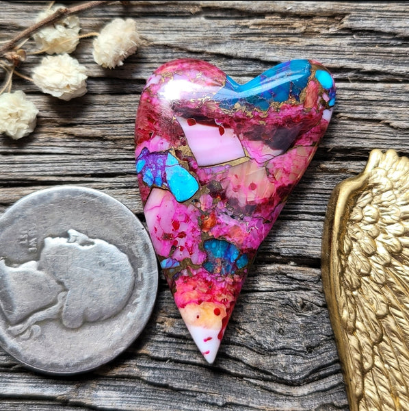 Hand Carved Spiny Oyster Purple Dahlia Heart Cabochon