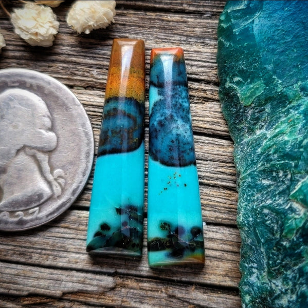 Bacan Gem Silica Tapered Baguette Earring Pair Cabochon