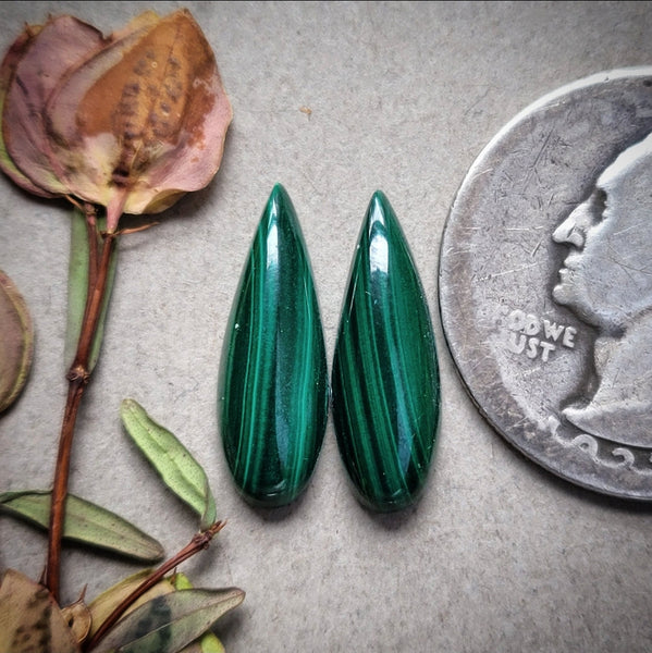 Calibrated Malachite Teardrop Pair Cabochon