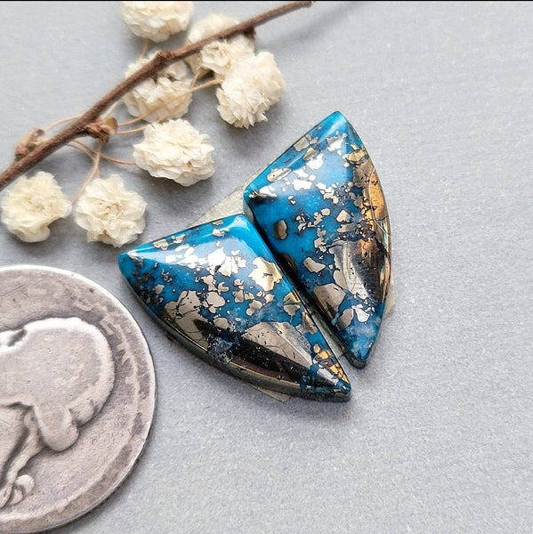 P. Blue Freeform Earring Pair Cabochon